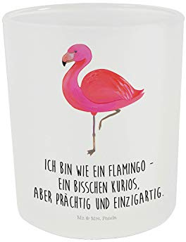 Mr. & Mrs. Panda Windlicht aus Glas Flamingo Classic - Geschenk, Windlicht Hochzeit, rosa, Kerzenglas, stolz, Windlicht Deko, Windlicht Dekorieren,