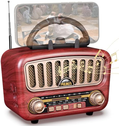 PRUNUS J-180 Vintage Retro Radio Bluetooth Speaker with Stereo Sound, AM FM Radio Portable with Loud Volume, BT5.0, TF Card & MP3 Player, Rechargeable Speaker