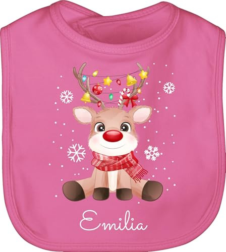 Geschenk mit Namen personalisiert by Shirtracer - Baby Lätzchen - Geschenke - Süßes Rentier mit Name Wunschtext I Geschenk Rentier Weihnachten I Rudolph Reindeer Rudolf