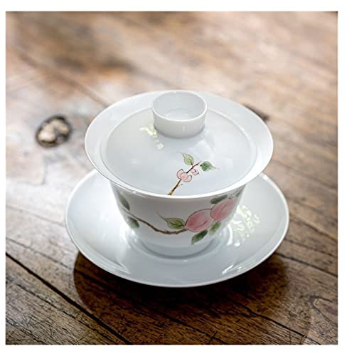 BATLAM Sopera de té de Porcelana Blanca Pintada a Mano Cuenco de cerámica de neumático Delgado con Tapa Taza Individual Tetera para el hogar Cuenco para té (Color : A) (A)