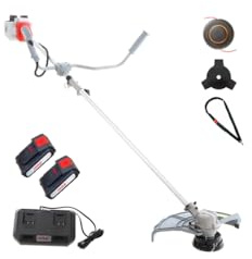 Ikra - 40 V borstlös motor, sladdlös borstklippare, 34 cm + 3-tandigt blad, 25,5 cm, delbart skaft, 2 batterier 2 Ah + dubbel laddare ingår