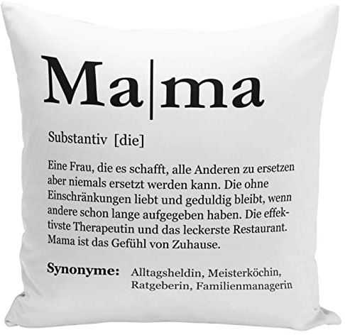 Tassenbrennerei Kudde med ordspråk: Definition Mama – inklusive kuddfyllning – kudde som present till mamma – mors dag