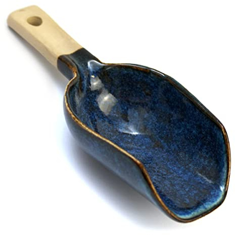 Cuchara de cerámica hecha a mano, pequeña pala para cocineros, té, café, especias | Cuchara para té mate con polvo único, color azul
