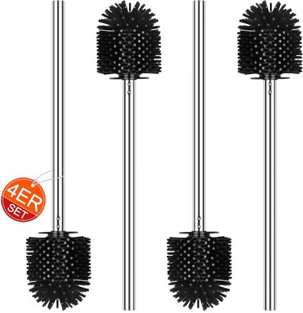 EINESIN 4 Stück klobürste Silikon, WC-Bürste Toilettenbürste Klobürsten Ersatz-Bürste mit Edelstahlstiel, Ø 7 cm, Schwarz