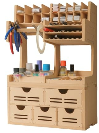 Bucasso Plastic Model Paint Rack Tool Storage All-in-One Modeling Tool Storage Rack Drawer Parts Storage Rack MDF Material Pliers/Files/Brush/Tweezers/Paint Storage Assembly Workstation GK Plus