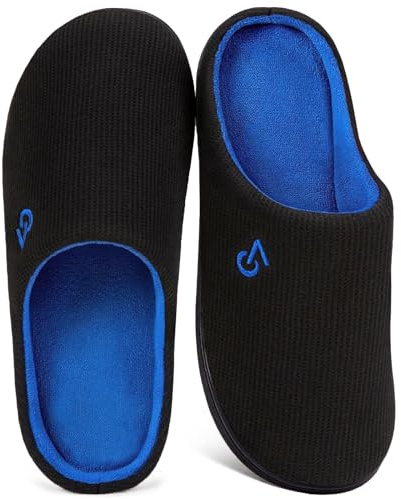 VeraCosy Herren Zweifarbige Hausschuhe Memory Schaum Pantoffeln,Schwarz Saphirblau,46/47 EU