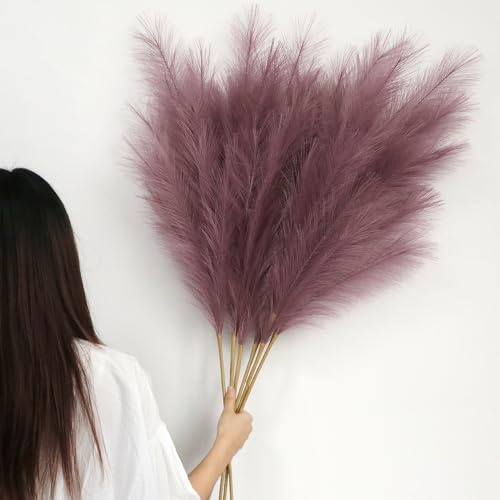YiYa Kunstblumen Deko - 6 Stück 113CM Künstliches Pampasgras Groß Trockenblumen Strauß für Büro, Wohnzimmer, Hochzeit, Schlafzimmer (lila)