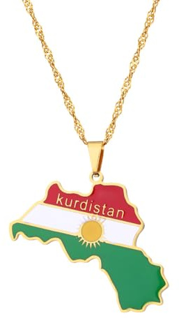 LUTAKU Collier avec pendentif carte du Kurdistan et drapeau pour homme et femme, chaîne à breloques en acier inoxydable, accessoires de bijoux en forme de carte du Kurdistan