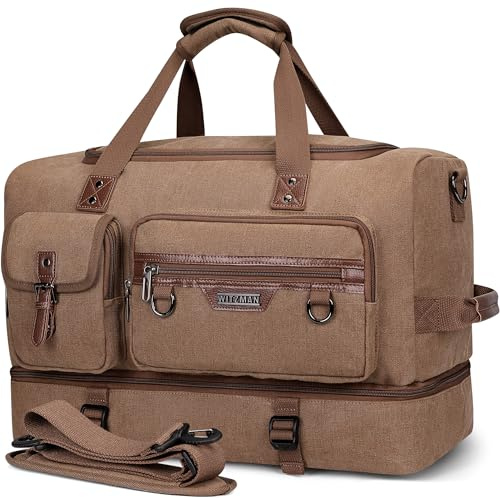 WITZMAN Reisetaschen Herren Canvas Weekender Herren Damen Travel Duffle Bag 30L Tasche Handgepäck Flugzeug mit Schuhfach (A8010 Braun)