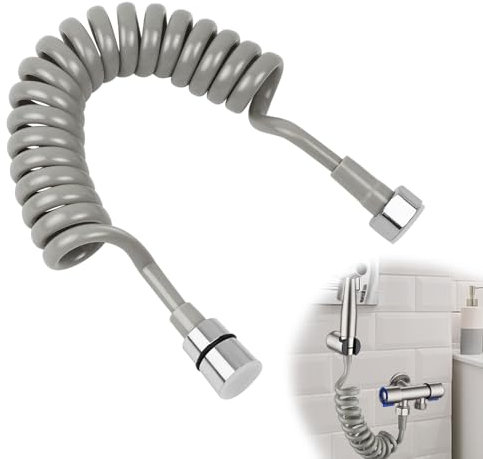 2 m Schlauch für Wasserhahn, AMONENZ Dehnbar Spiralschlauch, Edelstahlanschluss Teleskopische Wasserhähne, Langer Schlauch, für Sprühgeräte, Toiletten, Waschbecken, Wasserhähne