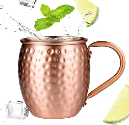 IMTRA FASHION Handgefertigte Kupfer-Cocktailbecher Moscow-Mule-Kupferbecher 6Er-Set Gehämmerte Becher Für Getränke Wein Bars Und Partys