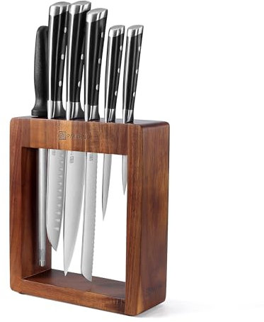 PAUDIN bloque de cuchillos con juego de cuchillos, juego de cuchillos de 7 piezas con bloque de cuchillos, juego de cuchillos de cocina con bloque de madera, juego de cuchillos de cocina profesional