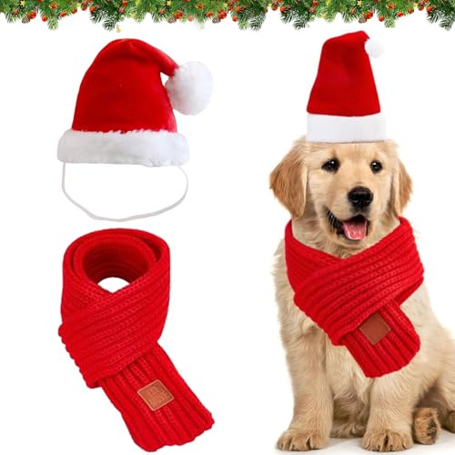 Katzen Hunde Weihnachtskostüm,Weihnachten Haustier Schal,Hunde Weihnachtsmann-Mütze,Katze Weihnachten Schal,Katze Kleidung Weihnachtsmütze,Haustier Kostüm