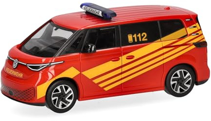 Herpa Modellauto Volkswagen (VW) ID. Buzz, Einsatzleitwagen Feuerwehr, Miniatur im Maßstab 1:87, Sammlerstück, Made in Germany, Modell aus Kunststoff
