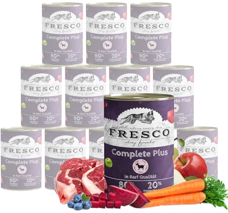 FRESCO Dog NassBarf Ziege 12 x 400g | Hundefutter Nass getreidefrei | Hypoallergen, 80% Frischfleisch & Mono-Protein | Hochwertiges Nassfutter für Hunde ohne Zusätze | Aus Deutschland