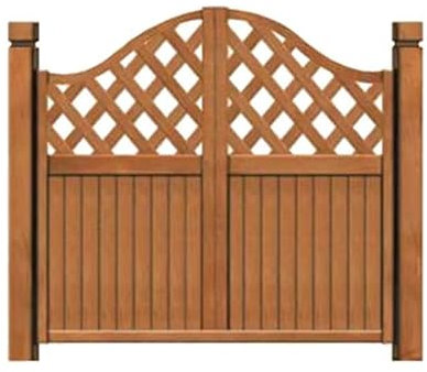 Doppelöffnung, Teakholz, Lattenzaun, Tor-Set für Wohn-, Außenbereich, Hof, Terrasse, Eingangsbereich, einfache Installation, elegantes braunes Design