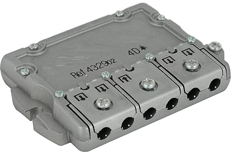 TECHZOCO Repartidor de 4 Salidas TDT y Sat, Repartidor Antena 4 direcciones, 9/7,5dB, Incluye Paso de Corriente DC, Conexión Tipo Brida (EasyF), Apto para TDT-Sat (5-2400MHz), 4 Salidas