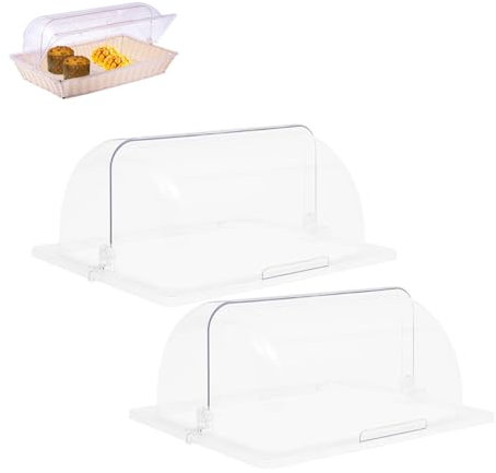 Roll Top Chafing Dish Covers, Clear Chafing Dish Cover, Rectangle Dome Clear Lid, Food Cover Lid, PC Food Tent, 1/2 Flip Cover, Cake Display Case for Buffet Party, Wedding, 34cmx27cmx15cm(2pcs)