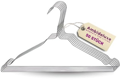 Ambideluxe 50 grucce in filo di argento, grucce per pantaloni, in metallo con rivestimento in zinco e polvere di alta qualità, salvaspazio e durevole, per armadio, guardaroba e lavanderia