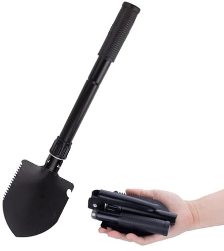 Pieghevole Militare Multifunzionale Badile Vanga Kit,Pala Pieghevole,Mini Spade in Acciaio,Sopravvivenza Accessori,Ideale per Escursionismo,Campeggio,Giardinaggio,Spalatura della Neve,Nero