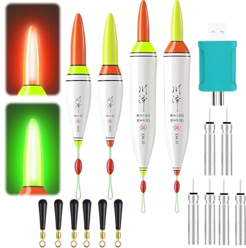 4 Stück Angelposen Mit Ladegerät Und Akkus, 1g/1.5g/2g/2.5g Led Posen Angeln Mit Bissanzeiger, Nanomaterialien LED Pose Mit Gravity Sensing Und Basis, Angelzubehör Kann Tag Und Nachts Verwendet
