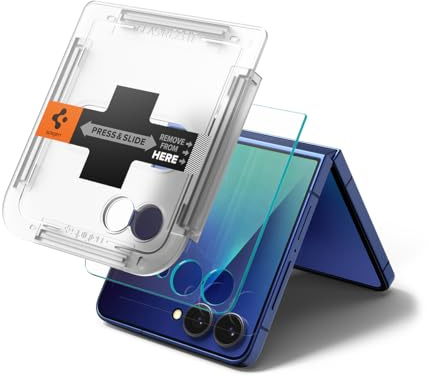 Spigen Glas.tR EZ Fit Skärmskydd kompatibel med Samsung Galaxy Z Flip7, 2 Stycken, med Sjabloon voor Installatiem, Kristallklart, Case friendly, 9H härdat glas