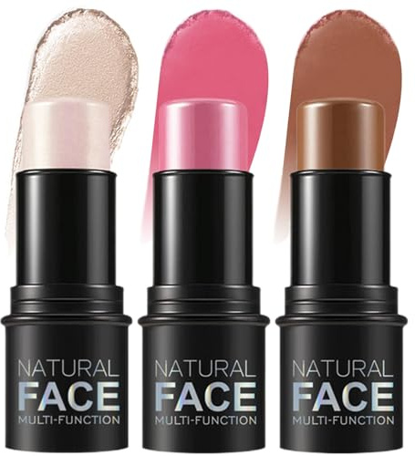 Blush Stick 3 pièces bâton de contouring illuminateur de teint imperméable et longue tenue crème légère multi-usages kit maquillage pour le visage modulable