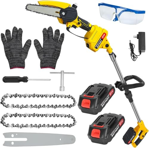 Scie à pôles sans fil 2 en 1,Mini tronçonneuse et tronçonneuse d'arbre télescopique, tronçonneuses électriques sans brosse, tronçonneuses à chaîne pour la taille d'arbre,