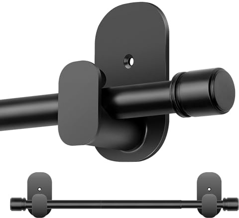 Curtain Rods No Drilling 32 to 86 Inch, HOTOZON 5/8 Inches No Drill Curtain Rods for Windows 55 to 82 Inches(4.5-6.8 ft), Renter Friendly Adjustable Small Drapery Rod for Lightweight Curtains, Black
