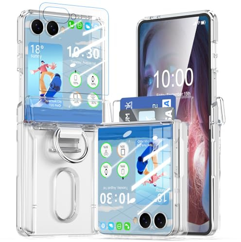Designed for Samsung Galaxy Z Flip 7 Case, Flip 7 Wallet Case with Card Holder & Screen Protector & Hinge Protection Shockproof Durable Phone Cover (Clear)