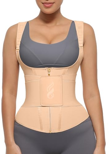 FeelinGirl Waist Trainer for Women Tummy Control Waist Cincher Trimmer Belt with Zipper Firm Control Body Shaper Khaki 3XL