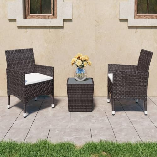 INLIFE 3-TLG. Bistro-Set Poly-Rattan und Hartglas Braun,Möbel,Gartenmöbel,Gartenmöbel-Sets,Braun,19.6 KG,3095934
