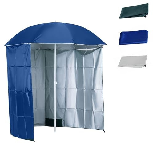 Ombrellone da spiaggia portatile con parete laterale, per esterni, per pesca a bordo piscina, campeggio, protezione UV, facile da installare, tenda blu leggera