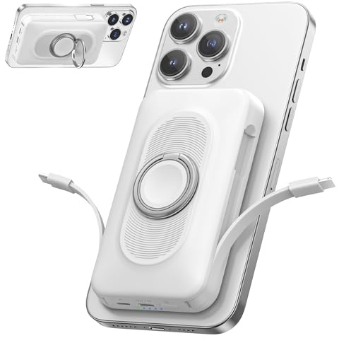 Power Bank 20000mAh, 22.5W PD Wireless Power Bank Fast Charging, Portable Charger with Built in USB-C/IOS cable, Magnetic Battery Pack with Stand for iPhone 16/15/14/13/12 Pro Max