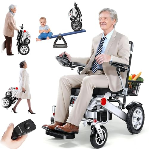 ZQHQKJ Elektrischer Rollstuhl Faltbar mit Einkaufskorb, Fernbedienung, Tragfähigkeit 150 kg, Reichweite 25-40 km, Lithium Batterie, 500W Motor,Leicht Elektrorollstuhl für Senioren,12 Ah