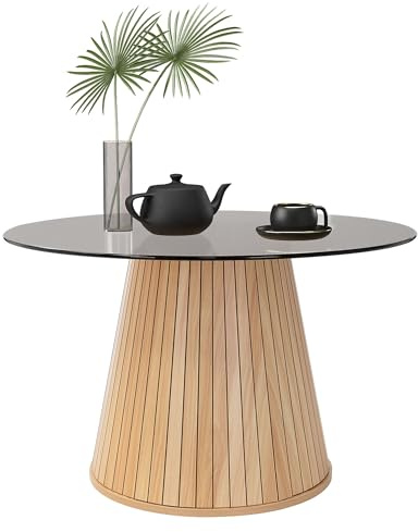 ML-Design Table Basse Ronde 80 x 80 x 50 cm, Aspect Bois Marron avec Plateau en Verre, Mobilier pour la Maison, Console d'Appoint Contemporain pour Canapé de Salon Lounge, Surface pour Café et Thé