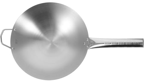 FUOYLOO Wok de Acero Inoxidable 30 Cm, Sartén Antiadherente para Cocina Doméstica y Profesional, Mango Largo, Compatible Todo Tipo de Cocinas, Adecuado para Freír Verduras y Carnes