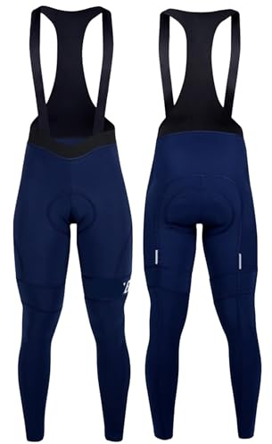 GOXQIT Salopette Ciclismo Pantaloni con Bretelle da Ciclismo Invernali in Pile Termico Uomo Lunghi(Blue,M)