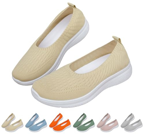 Sportskor hall dam – dam sommarskor enfärgade barfotaskor utan skosnören slip-skor ventilerande löparskor fashionabla sneakers mjuk sula promenadskor damskor, Beige, 43 EU
