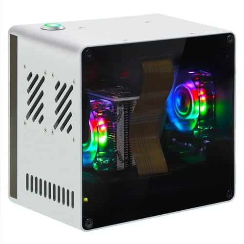 Freenove NAS Case for Raspberry Pi 5 (NOT Included), Quad M.2 NVMe SSD Slots, PWM ARGB Fans Light Sync, CPU Tower Cooler, Built-in Stereo Speakers, 3.5 mm and Optical Audio (S/PDIF) Outputs