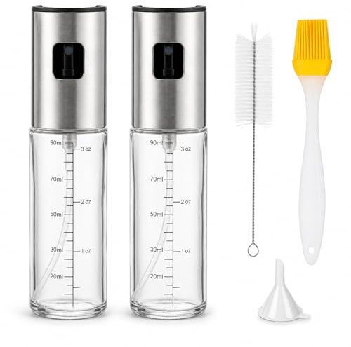 HONHHUO Ölsprüher für Speiseöl 100ml, Öl Sprühflasche Glas mit Skala, feiner Sprühnebel für Heißluftfritteuse Airfryer, gleichmäßige Verteilung, präzise Dosierung, für Salat, Grillen, Backen(2er Set)