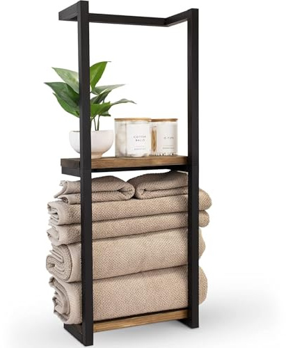 ShkitAelling Handtuchhalter für Badezimmer, Wandmontierter 2-stufiger Handtuchregal, Schwarz Matt Organizer, Platzsparend für Handtücher und Accessoires, Ideal für Badezimmer, Küche und Schlafzimmer