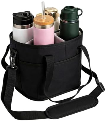 Portavasos portátil para viajes, reutilizable, aislado con correa ajustable, para picnic, playa, oficina, gimnasio, familia, hogar, Black, Refer to description, Unisex