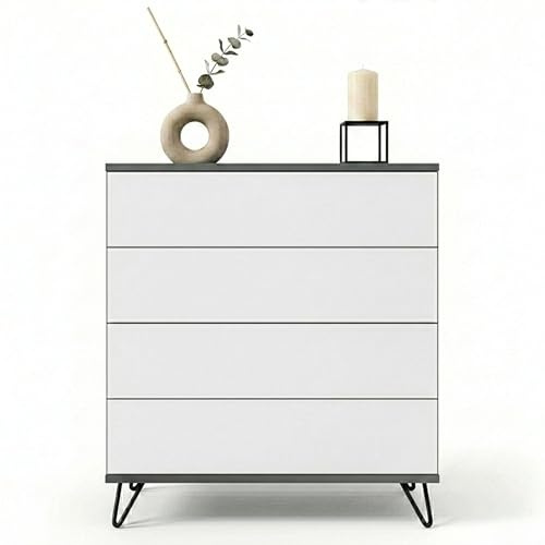 InnoFurn Kommode Elara, Schrank mit 4 Schubladen, Sideboard mit Push-to-Open, Made in Germany, für Schlafzimmer & Wohnzimmer, Anthrazit/Weiß matt (76x84x35 cm)