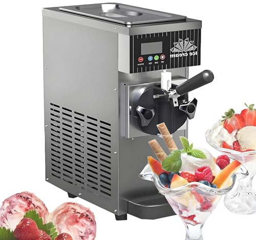Countertop Soft Serve Ice Cream Machine Commercial Grade with Auto Clean,Commercial Ice Cream Machine, 450W Single Flavor, 4-5 kg/H, Adjustable Hardness, LCD Panel for Home & Restaurant Use(Gray)