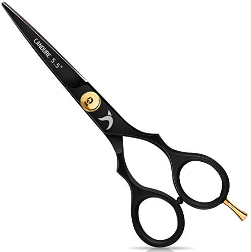 Candure Hairdressing Scissor with Comb & Leather Pouch 6.5 - Hair Scissor for Professional Hairdressers, Barbers Stainless Steel Hair Cutting Shears for Salon, Men, Women, Children and Adults Black