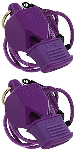 Fox 40 Classic CMG Safety 3-Chamber Pealess Whistle + Lanyard, Purple (2-Pack)