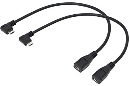 Cerrxian 9Inch USB Cable Combo - Left & Right Angle Micro USB 5 Pin Male to Sync & Charging Female Data (1 Pair)