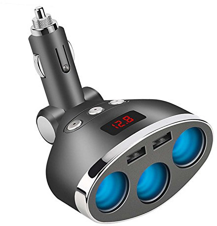 Car Charger,120W 3-Socket Cigarette Lighter Power Adapter DC Splitter 3.1A Dual USB Car Charger 12/24V with LED Voltage Display for Smartphone