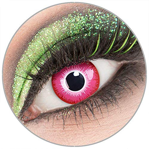 Farbige rosa weiße 'Emine' Kontaktlinsen ohne Stärke 1 Paar Crazy Fun Kontaktlinsen mit Kombilösung (60ml) + Behälter zu Fasching Karneval Halloween - Topqualität von 'Giftauge'